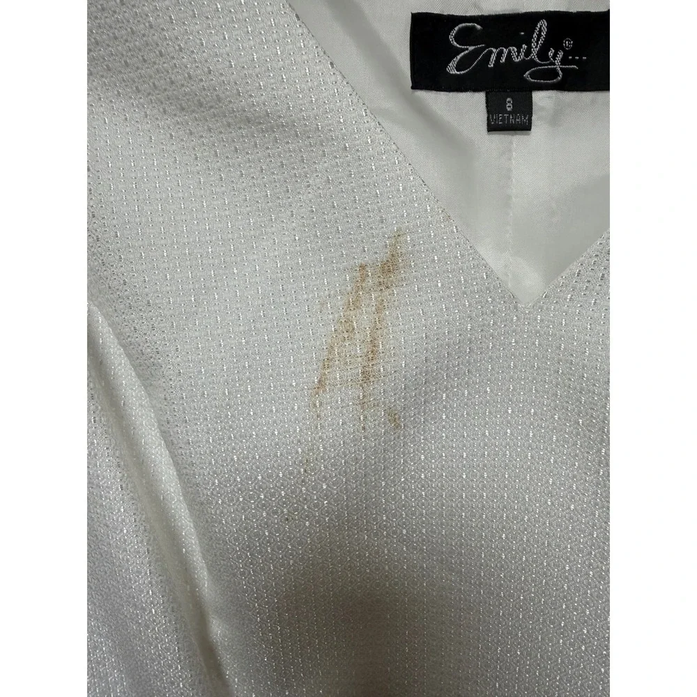 Emily White Textured V Neck Sheath Dress Size 8 Formal Business Occasion‎